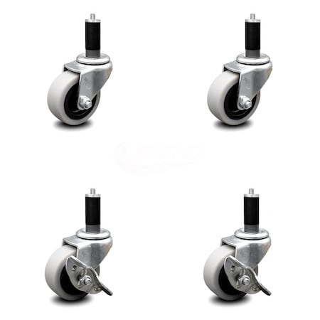 Service Caster 2 Inch Thermoplastic Wheel 1-1/8 Inch Expanding Stem Caster Set with 2 Brakes SCC-EX05S210-TPRS-118-2-SLB-2